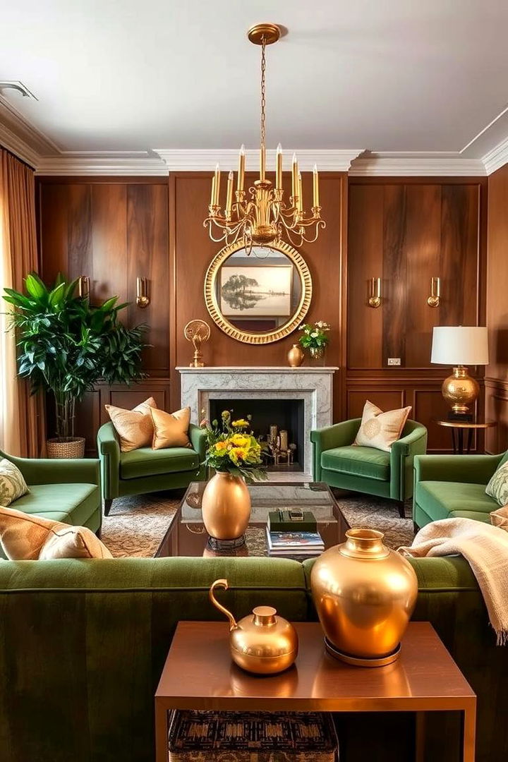 Warm Metallic Accessories - 22 Green and Gold Living Room Ideas