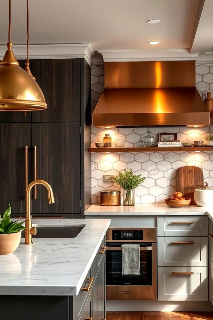 Warm Metallic Finishes for Accents - 22 Japandi Kitchen Ideas