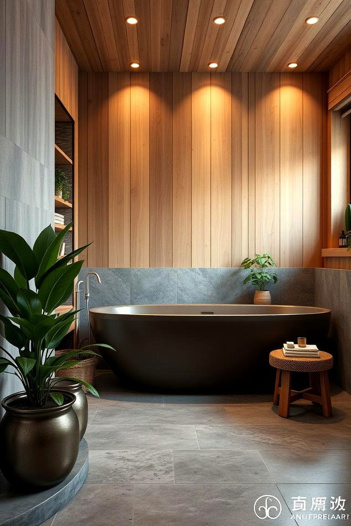 Warm Natural Accents - 22 Gray Floor Bathroom Ideas