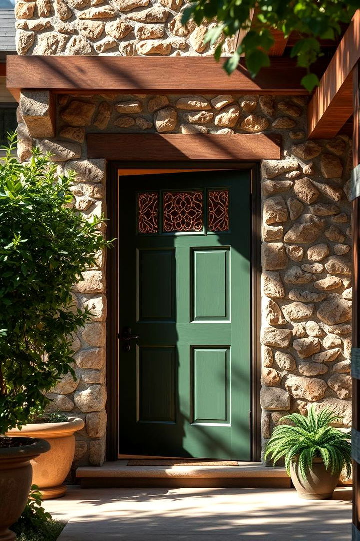 Warm Natural Accents - 22 Dark Green Front Door Ideas