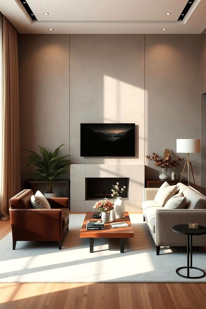Warm Neutrals with Textured Walls - 22 Condo Living Room Ideas