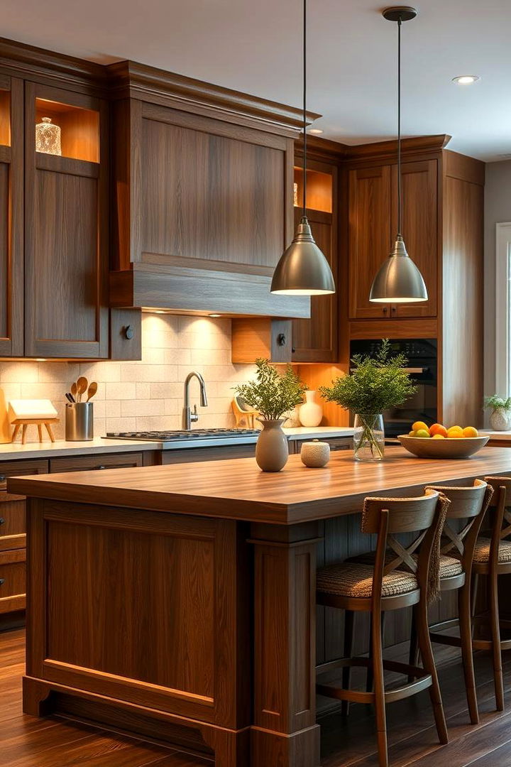 Warm Oak Island with Integrated Dining Seating - 22 Kitchen Island Ideas With Seating