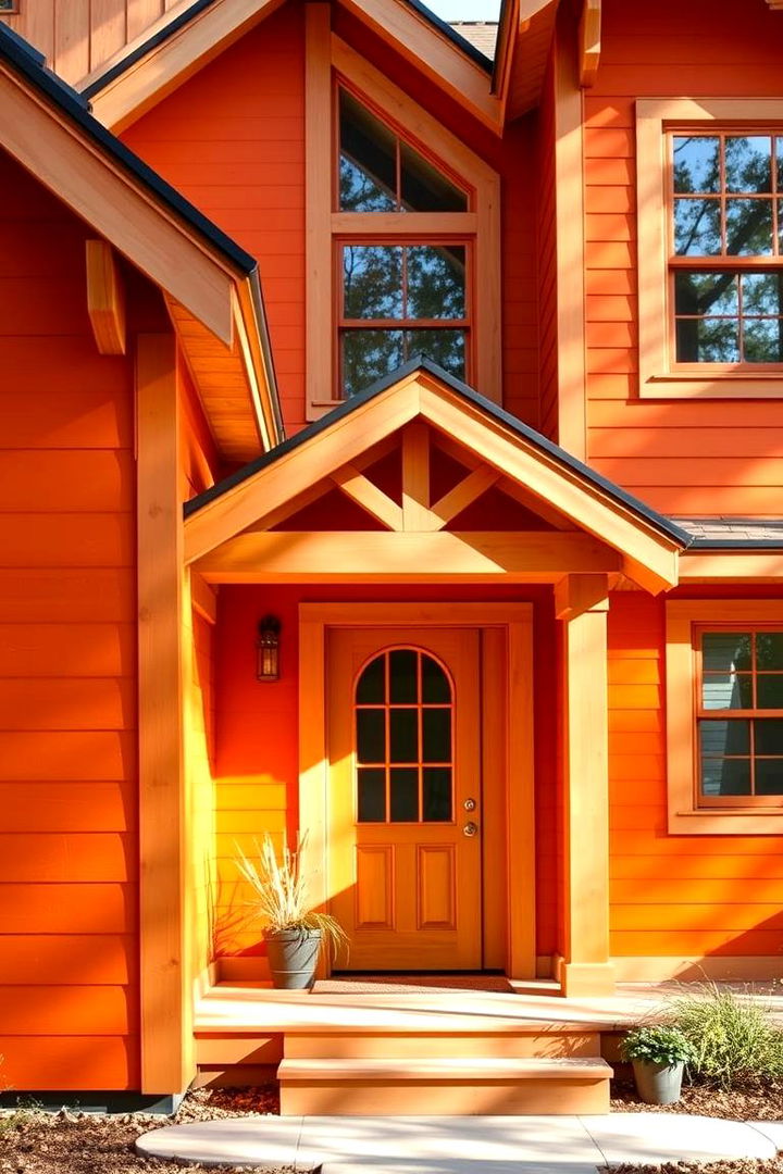 Warm Orange with Wood Accents - 22 Orange House Exterior Ideas