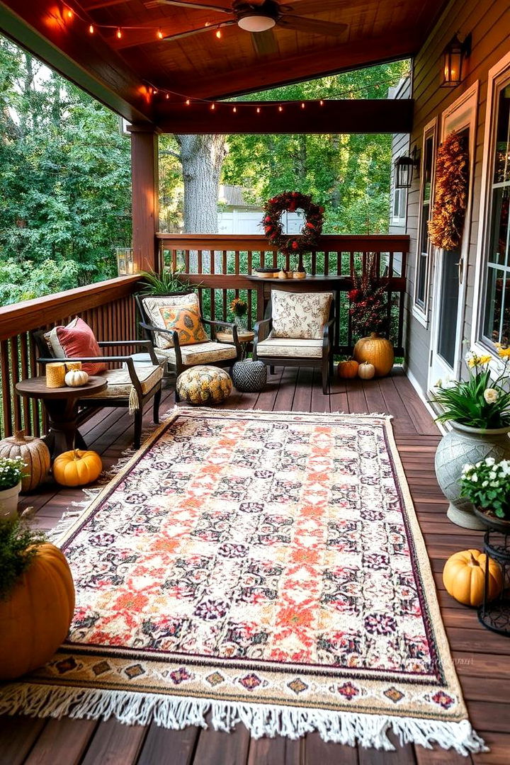 Warm Outdoor Rugs for Welcoming Spaces - 22 fall outdoor decorating ideas