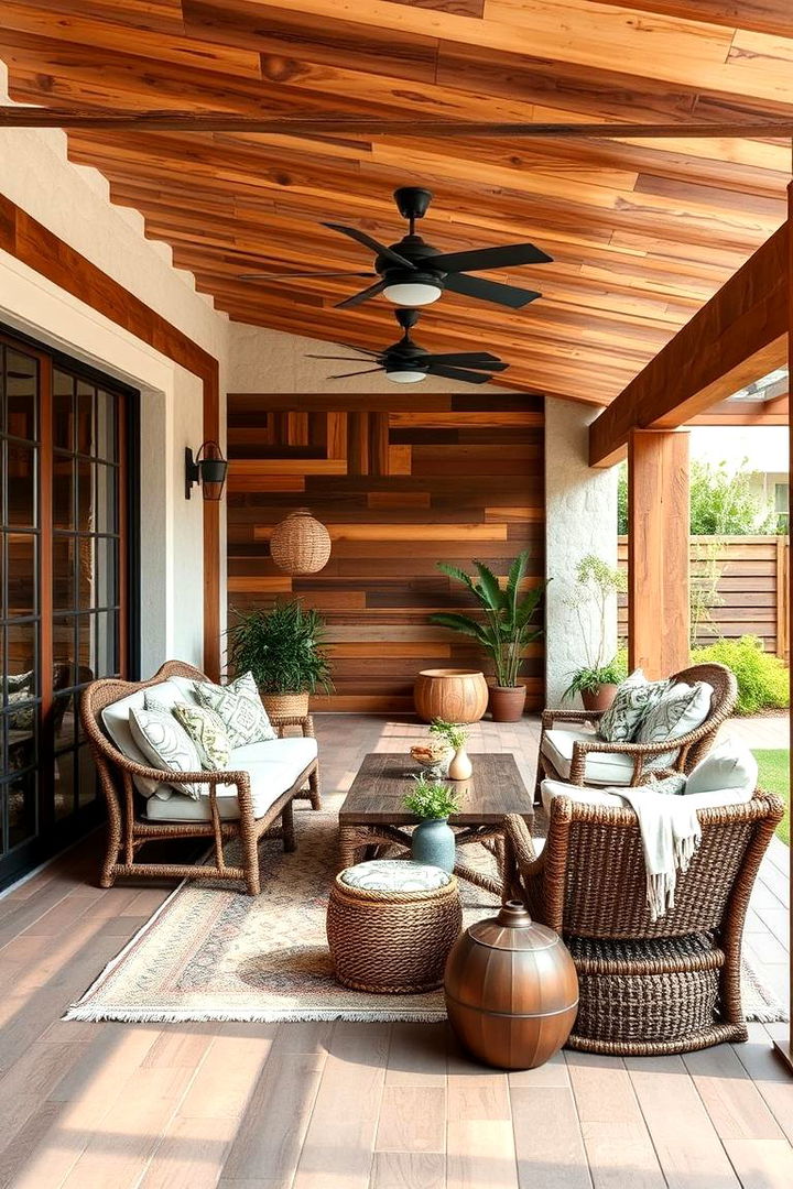 Warm Reclaimed Wood Accents - 22 Boho Patio Ideas