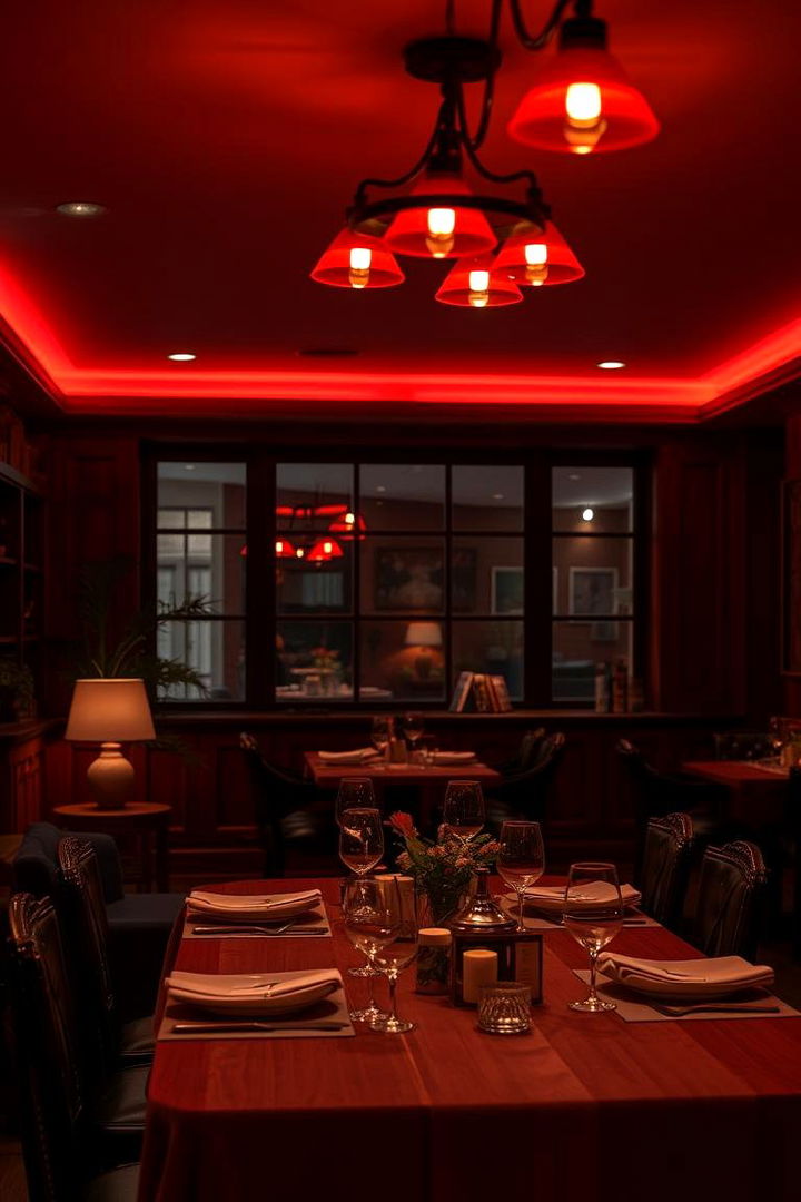 Warm Red Ambient Lighting Details - 22 Red Dining Room Ideas