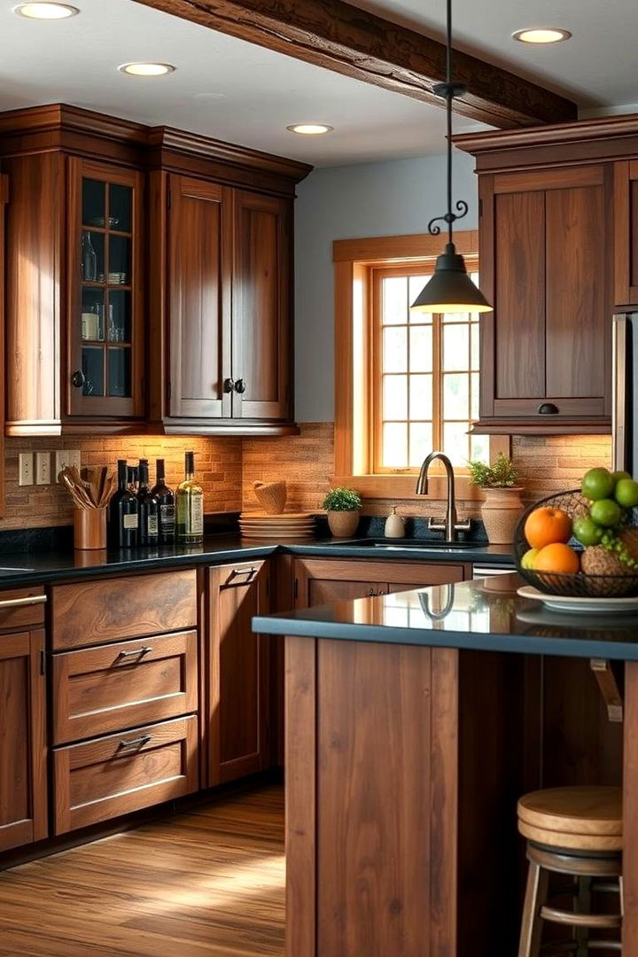 Warm Rustic Appeal - 22 kitchen with brown cabinets and black countertops ideas