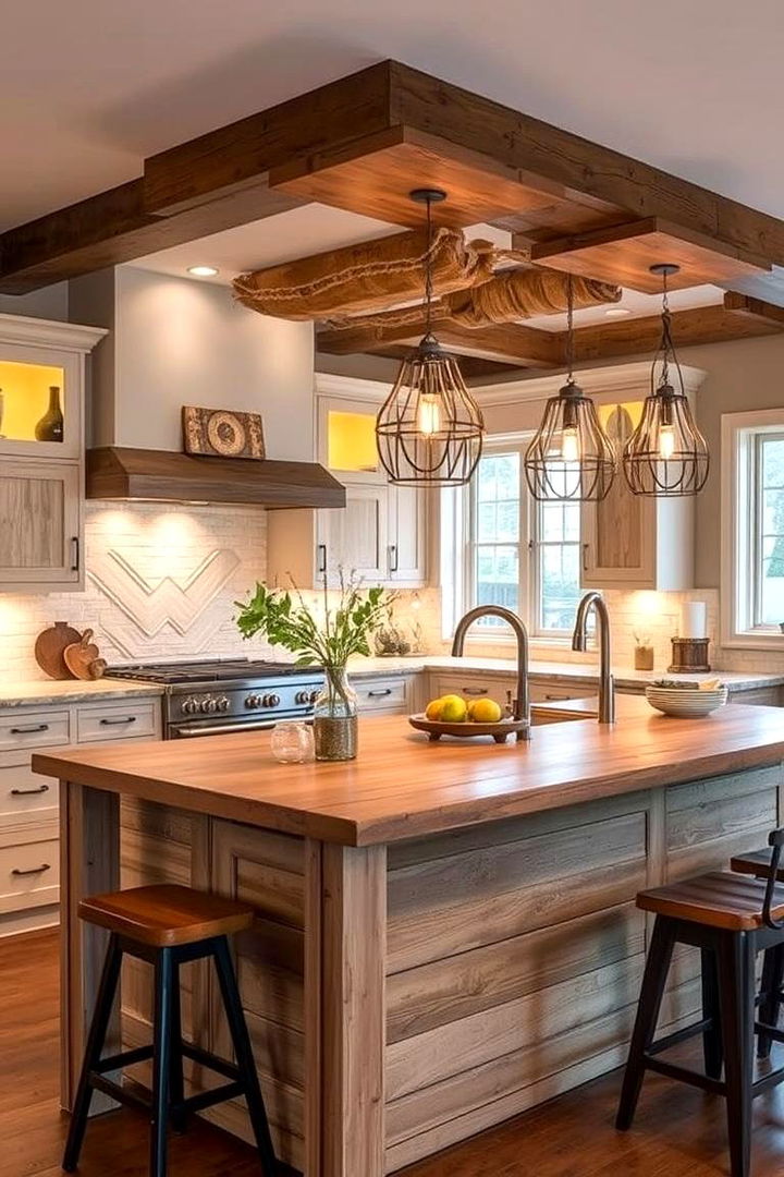 Warm Rustic Wood Accents - 22 Kitchen Island Lighting Ideas