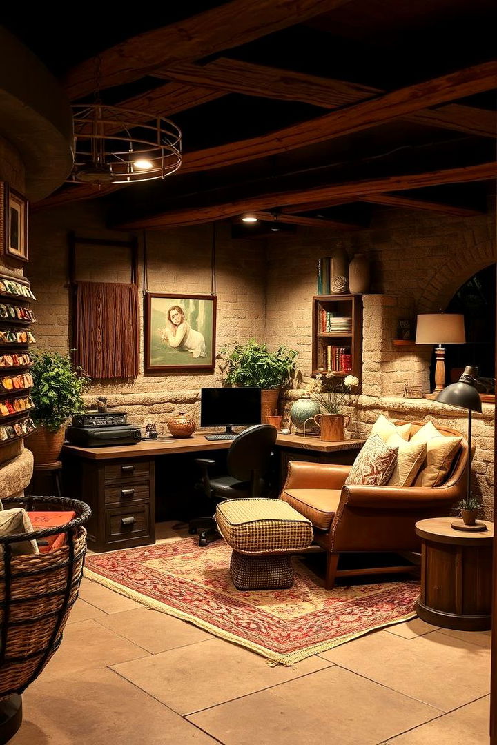 Warm Rustic Work Corner - 22 basement office ideas