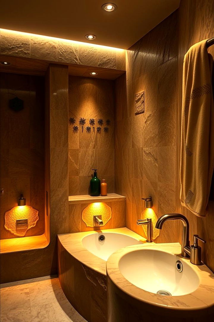 Warm Stone Accent Lighting - 22 Stone Bathroom Ideas