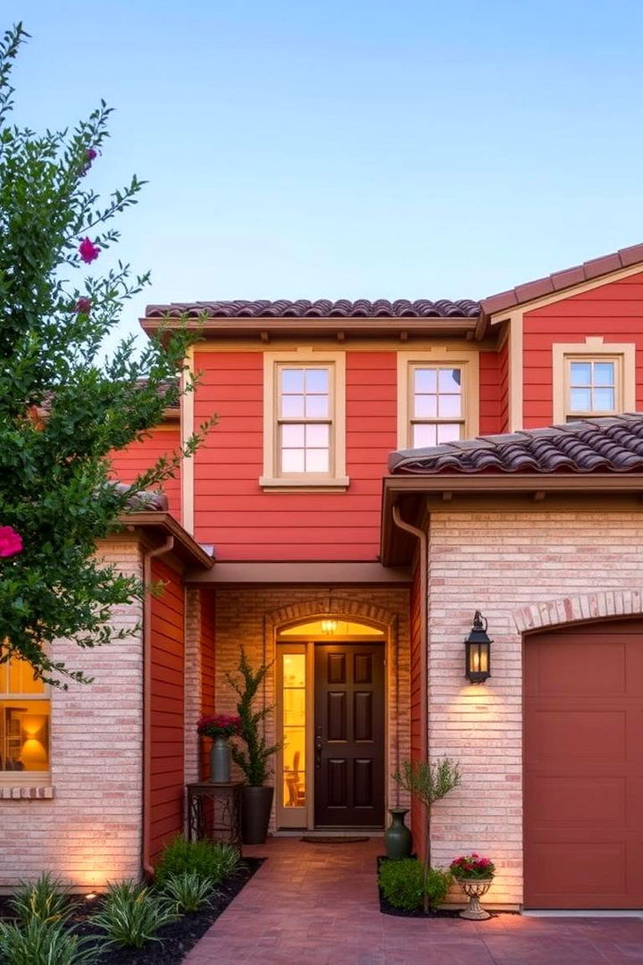 Warm Terracotta Vinyl with Cream Brick - 22 Vinyl Siding and Brick Combinations
