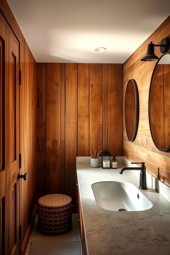 Warm Textured Elements - 22 Farmhouse Bathroom Ideas