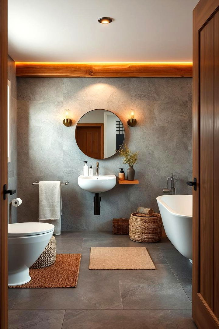 Warm Toned Respite - 22 Gray Floor Bathroom Ideas