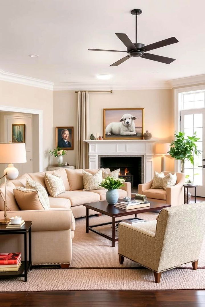 Warm Transitional Style - 22 Beige Couch Living Room Ideas