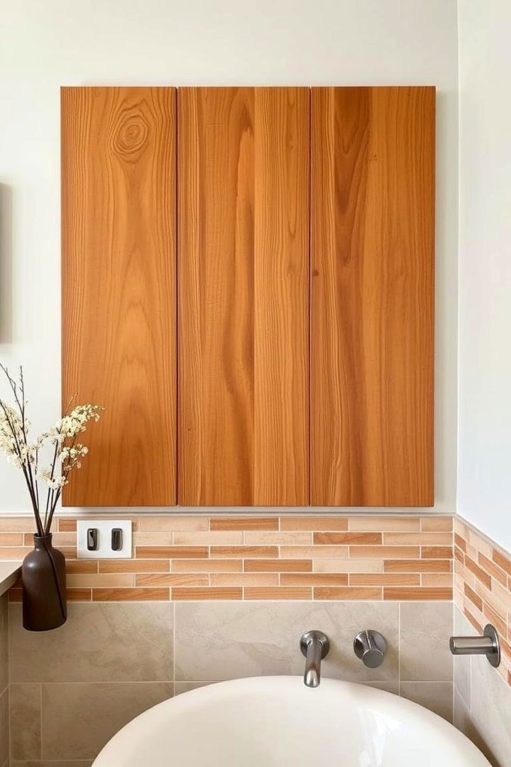 Warm Wood Accent Panels - 22 Bathroom Backsplash Ideas