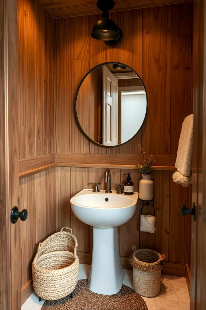 Warm Wood Accents for Cozy Charm - 22 Eclectic Powder Room Ideas