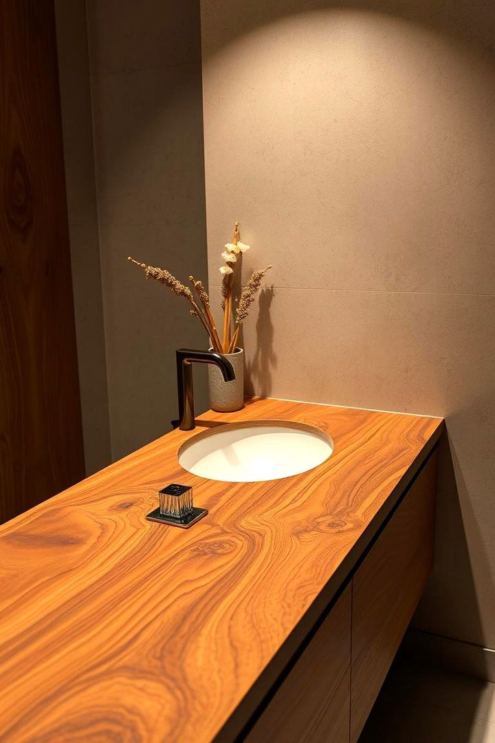 Warm Wood Veneer Countertops - 22 Bathroom Countertop Ideas