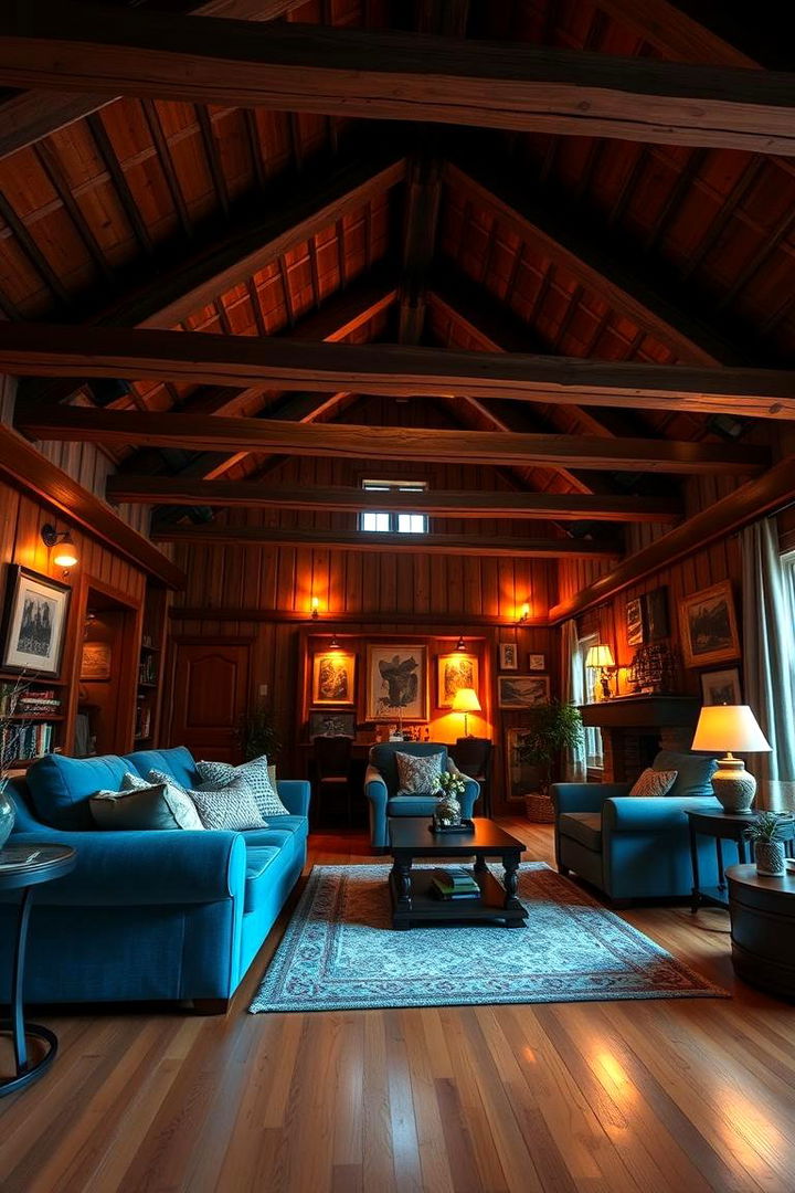 Warm Wooden Accents - 22 Blue Couch Living Room Ideas