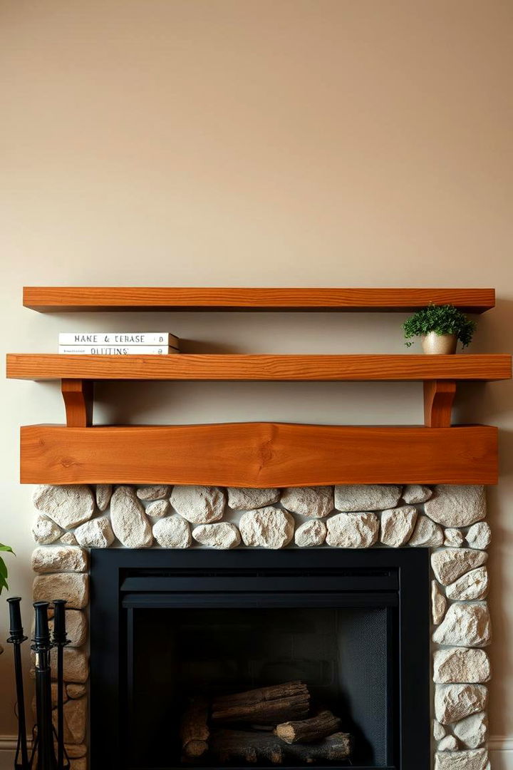 Warm Wooden Textures - 22 Fireplace Floating Shelves Design Ideas