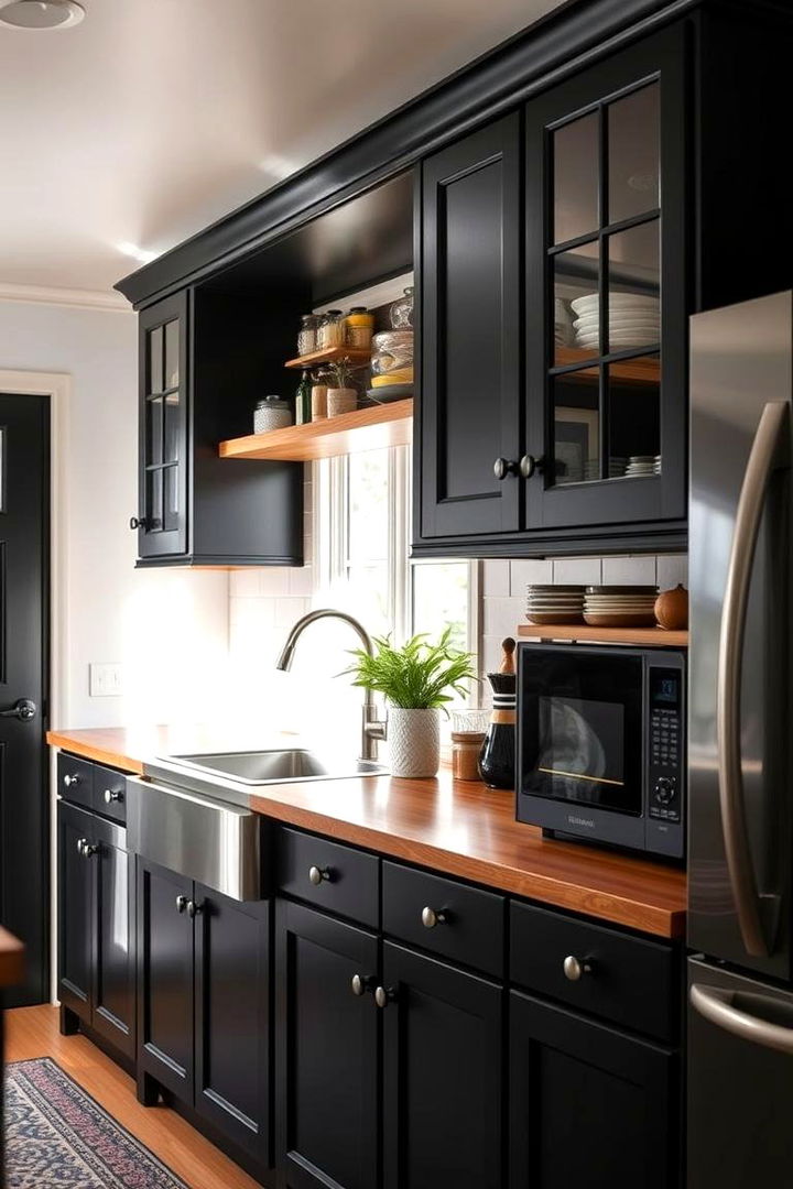 Warm and Inviting Vibe - 22 Kitchen With Black Cabinets And Wood Countertops Ideas