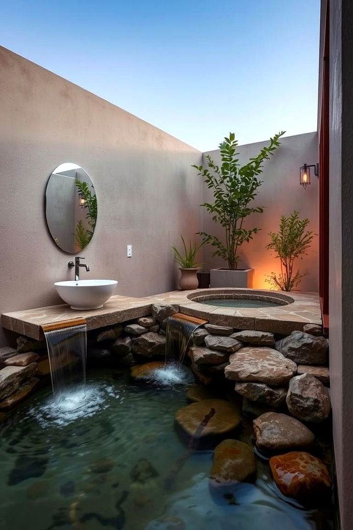 Water Feature Fusion - 22 Rustic Outdoor Bathroom Ideas