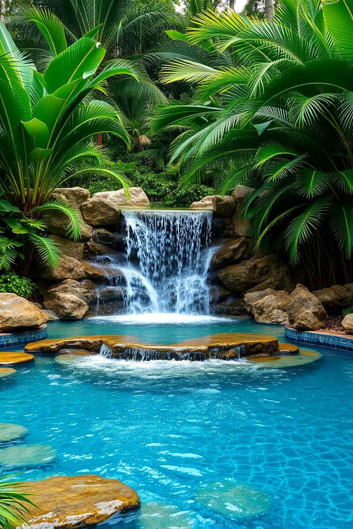 Water Features and Cascading Waterfalls - 22 Tropical Pool Landscaping Ideas