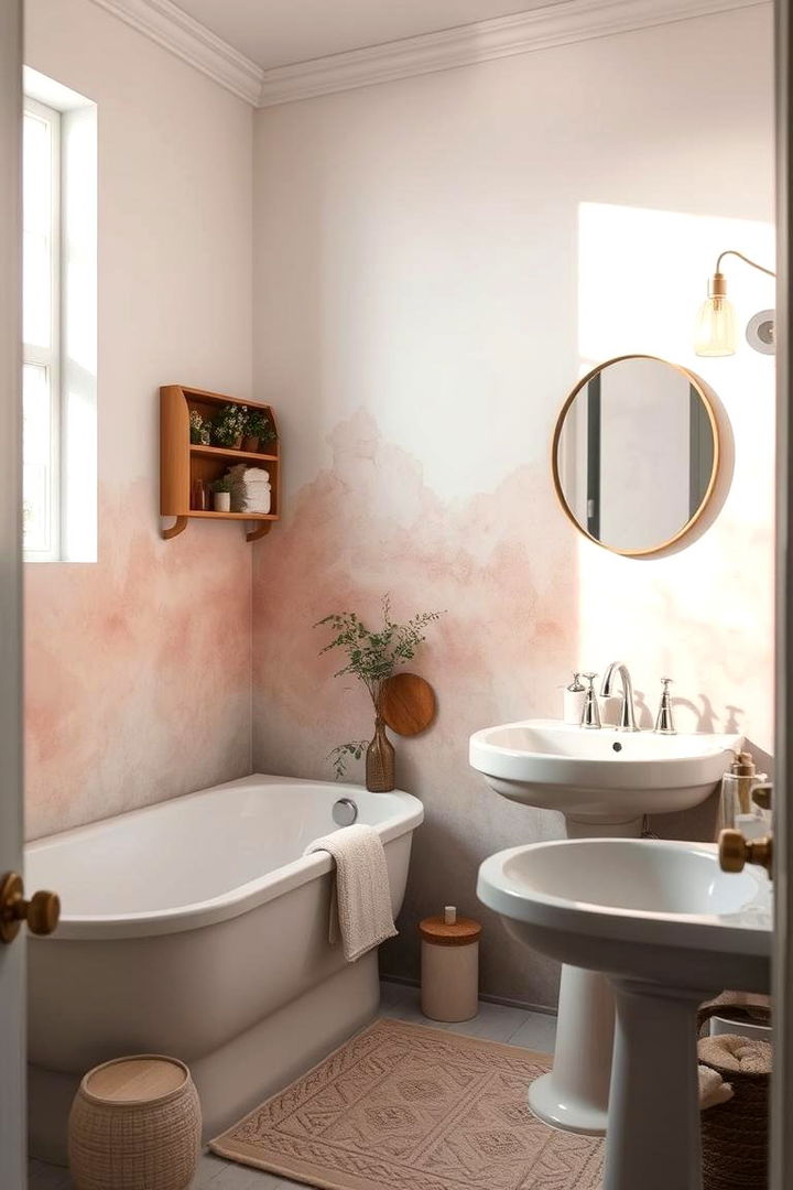 Watercolor Accents on Walls for Artistic Sophistication - 22 Cottage Bathroom Ideas