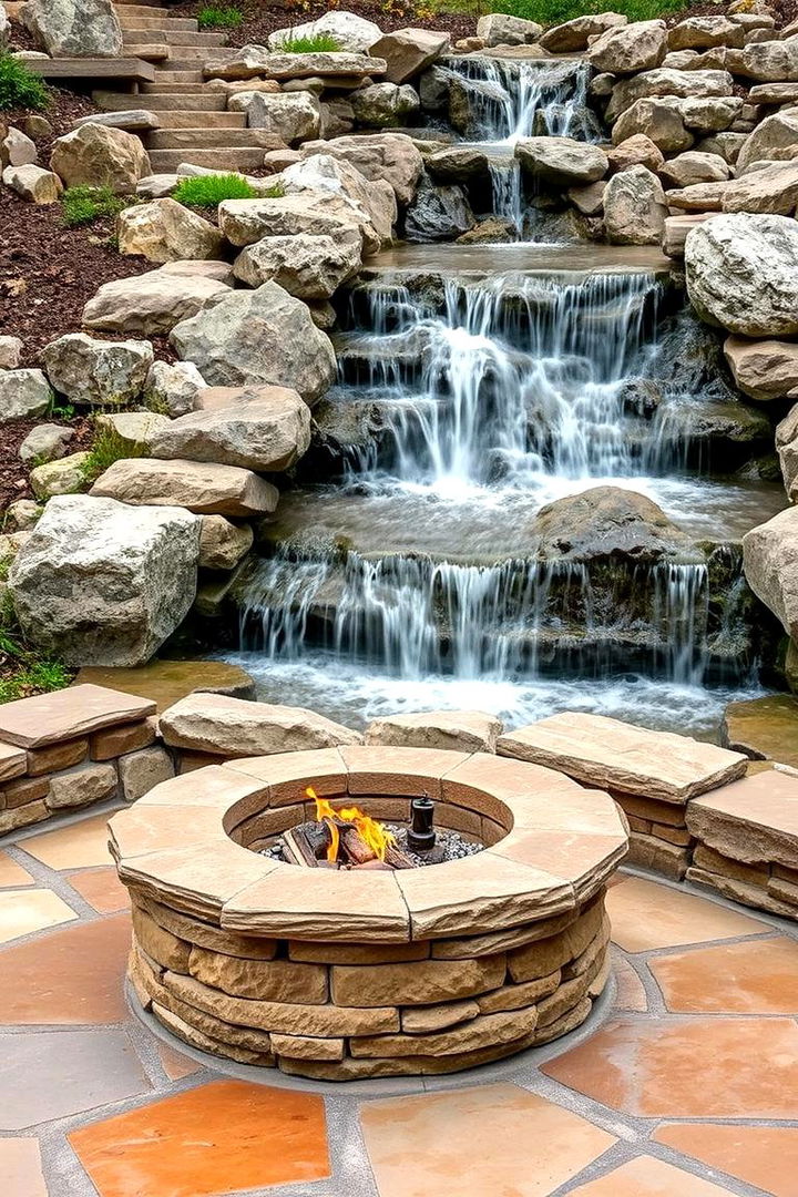 Waterfall Adjacent Stone Fire Pit - 22 Stone Fire Pit Ideas