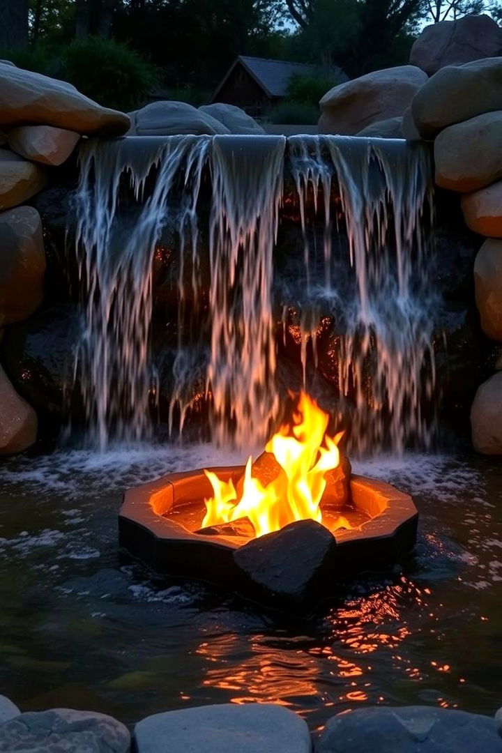 Waterfall Feature Pit - 22 Rustic Fire Pit Ideas