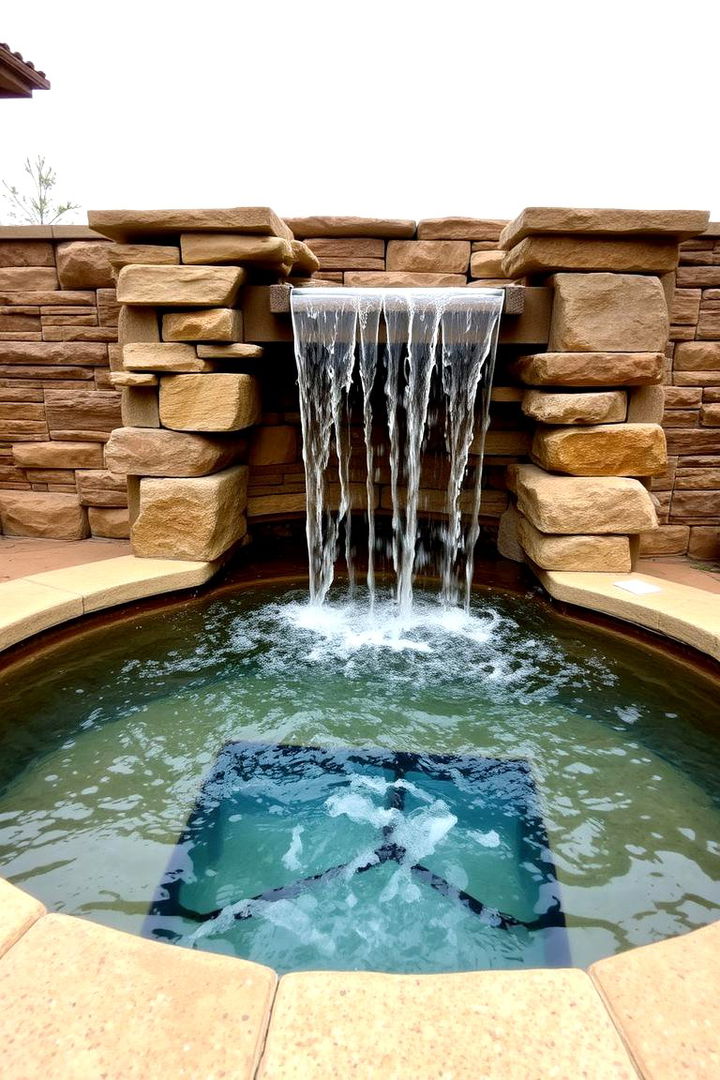 Waterfall Feature and Cascading Design - 22 Sunken Hot Tub Ideas
