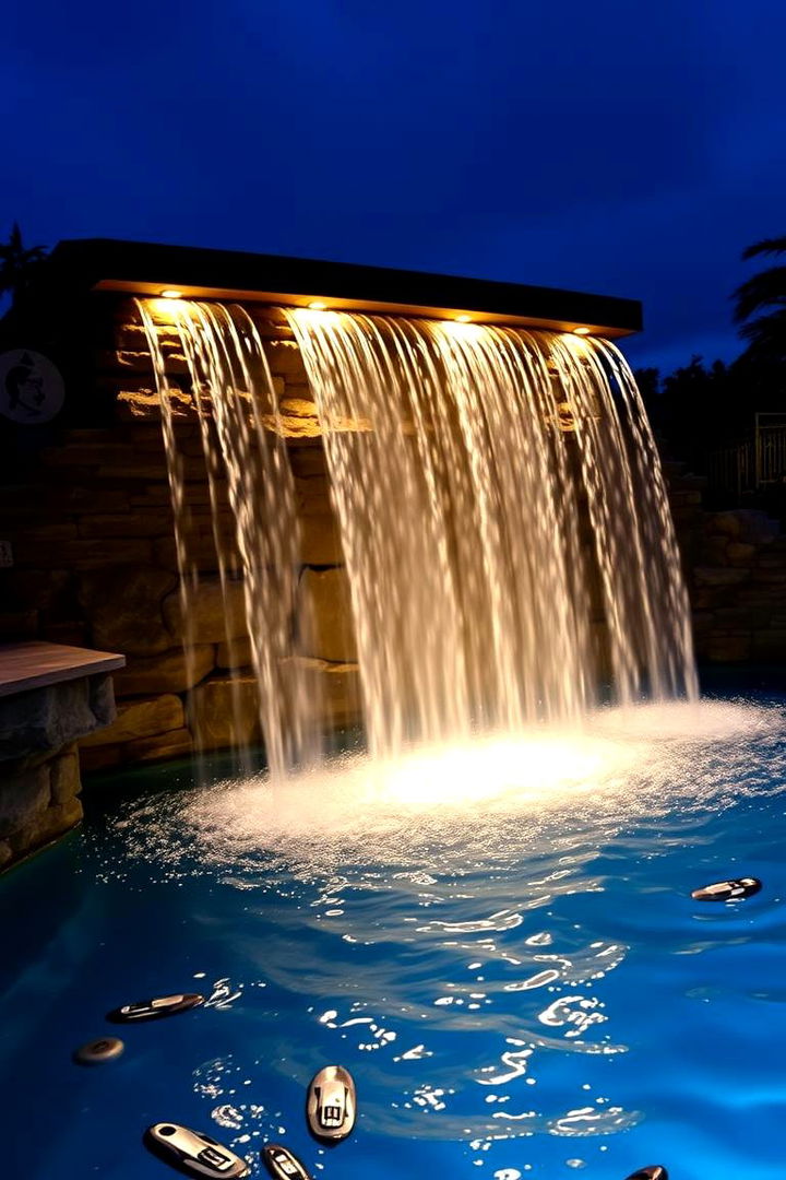 Waterfall Integration Lights - 22 Pool Lighting Ideas