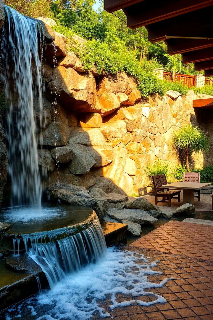 Waterfall with Integrated Seating - 22 Pondless Waterfall Ideas