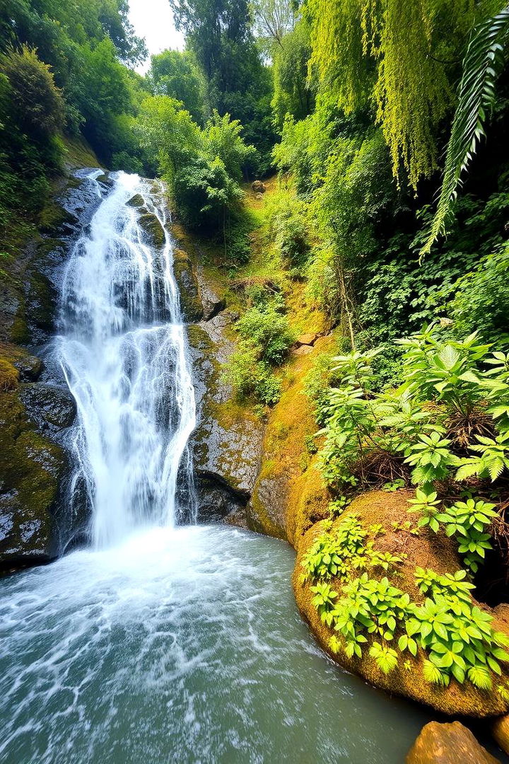 Waterfall with Lush Foliage - 22 Backyard Waterfall Ideas
