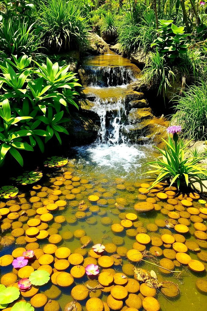 Waterfall with Natural Flora - 22 Small Pond Ideas With Waterfalls