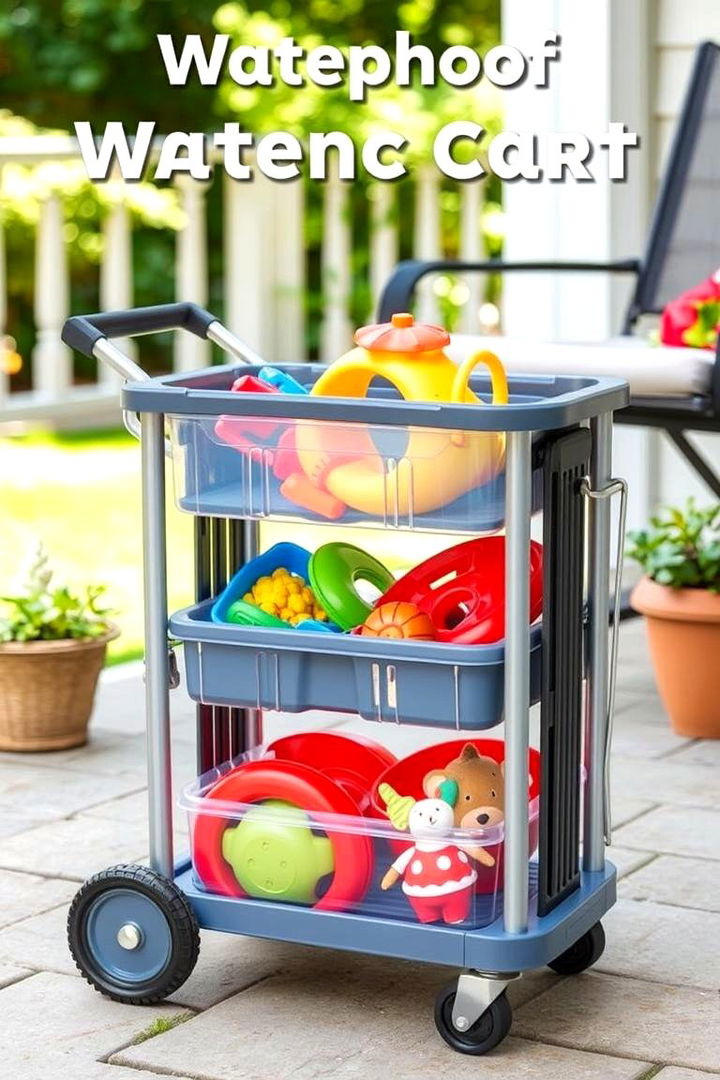 Waterproof Rolling Cart for Toys - 22 Outdoor Toy Storage Ideas