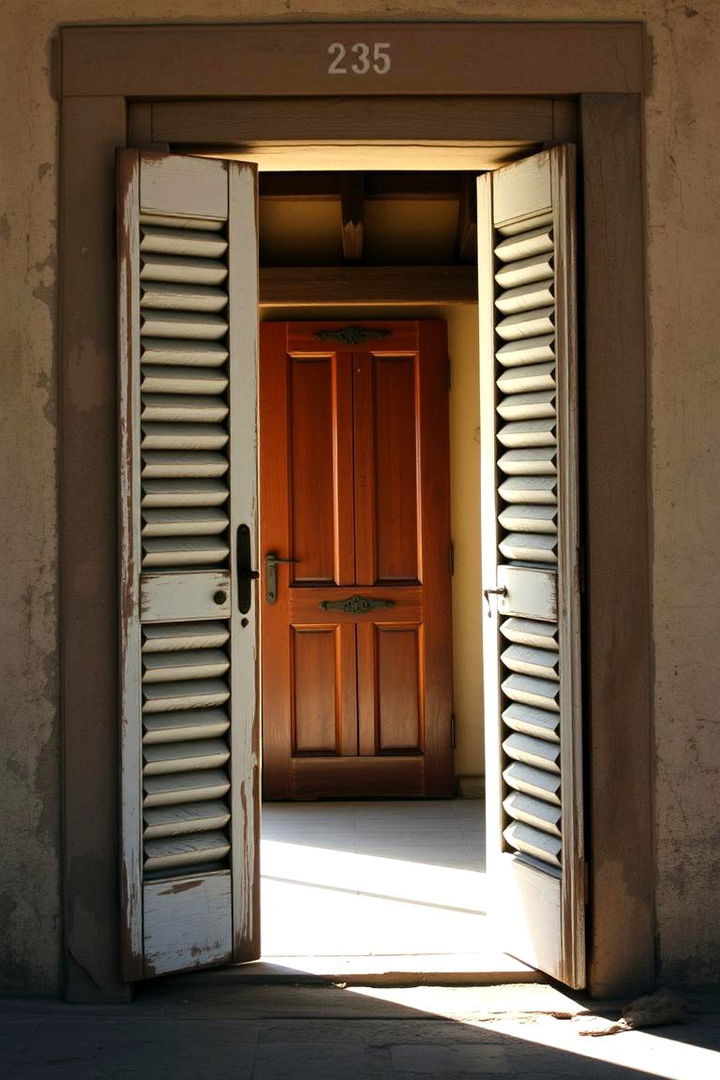 Weathered Shutter Doors Emitting Vintage Allure - 22 Rustic Front Porch Ideas
