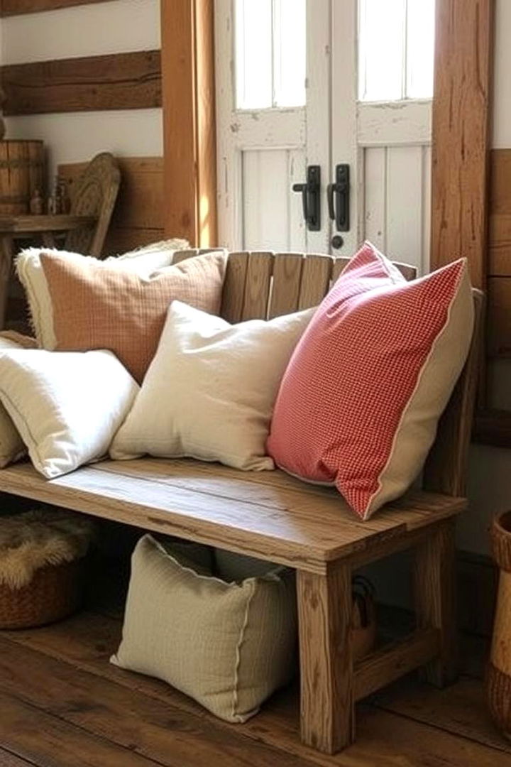Weathered Wooden Bench Charm - 22 Farmhouse Entryway Ideas