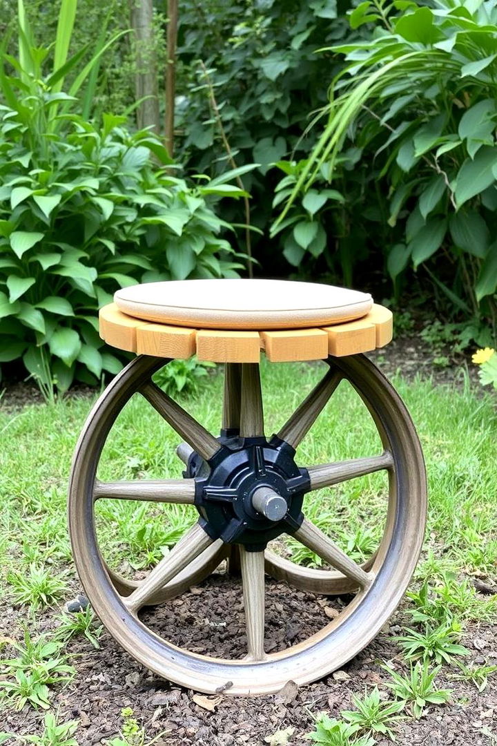 Wheel Hub Garden Stools - 22 Old Bicycle Garden Ideas