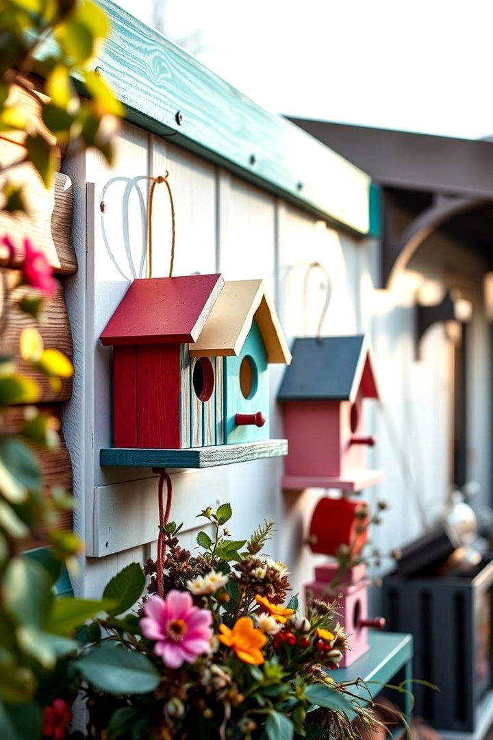Whimsical Birdhouse Displays Playful Outdoor Charm - 22 Outdoor Wall Decor Ideas