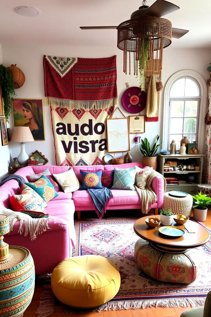 Whimsical Bohemian Touch - 22 Pink Couch Living Room Ideas