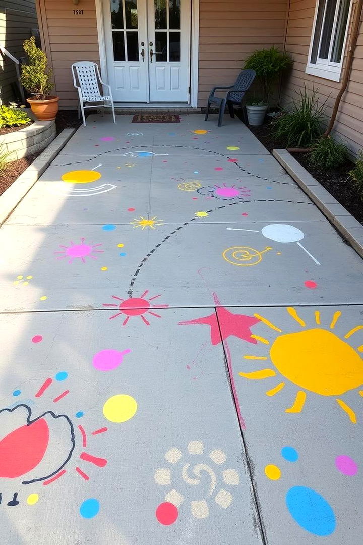 Whimsical Doodle Magic - 22 Painted Concrete Patio Ideas