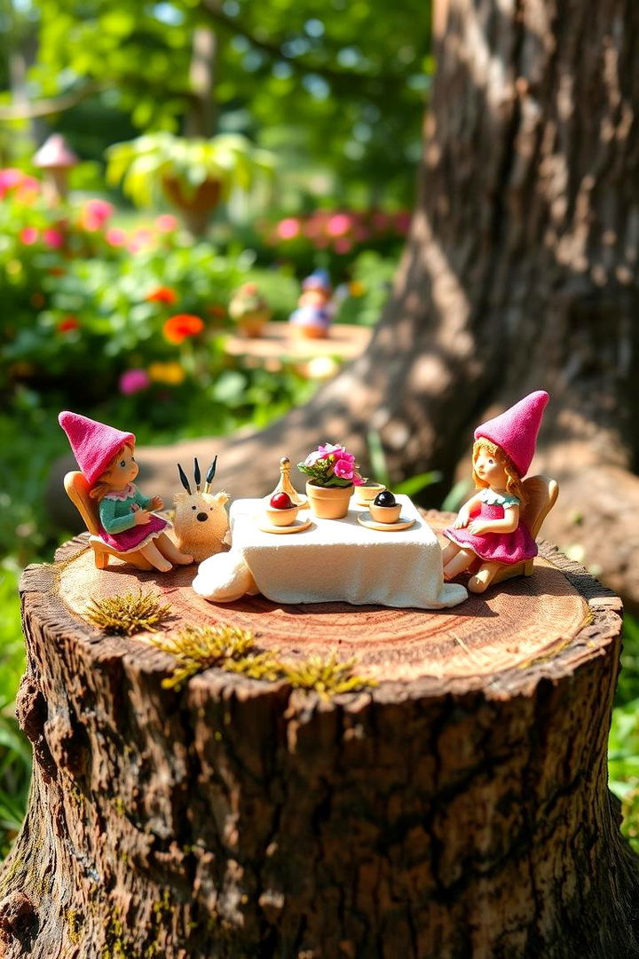 Whimsical Fairy Picnic Spot - 22 Tree Stump Fairy Garden Ideas