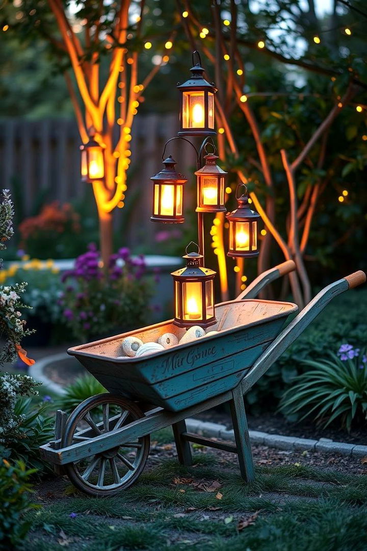 Whimsical Lamp Stand - 22 Old Wheelbarrow Ideas