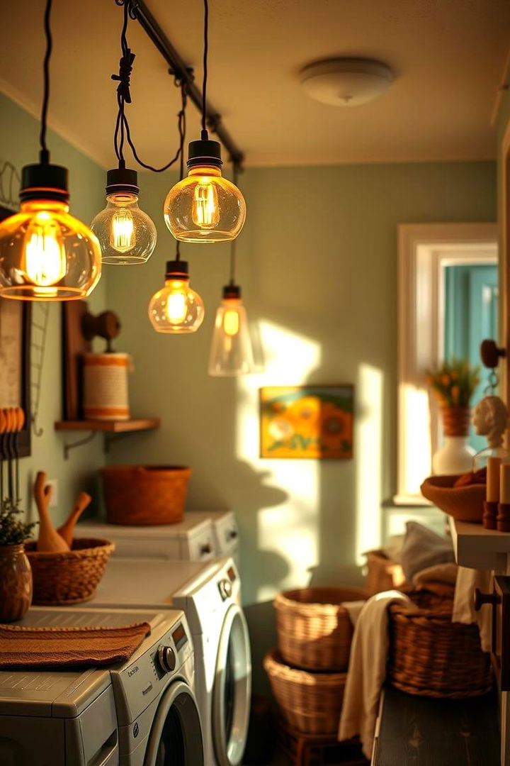 Whimsical Lighting Solutions - 22 Boho Laundry Room Ideas