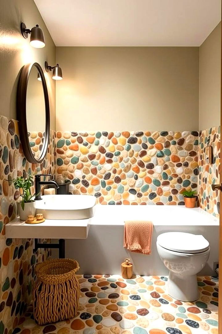 Whimsical Nature Touches - 22 Pebble Tile Bathroom Ideas