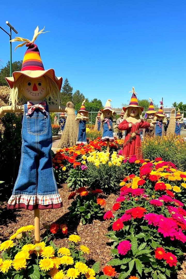 Whimsical Scarecrow Accents in the Garden - 22 fall outdoor decorating ideas