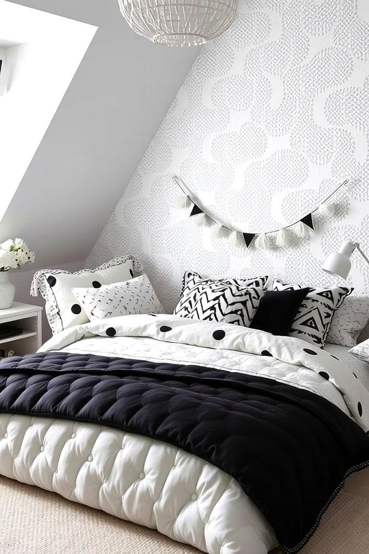Whimsical Textured Details - 22 Feminine Black and White Bedroom Ideas