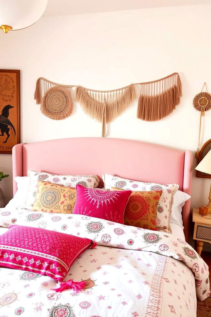 Whimsical Upholstered Headboard - 22 Pink Boho Bedroom Ideas