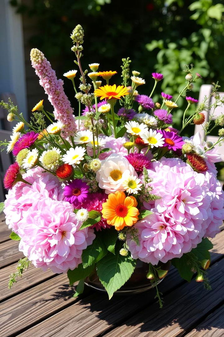 Whimsical Wildflower and Hydrangea Combo - 22 Hydrangea Centerpiece Ideas