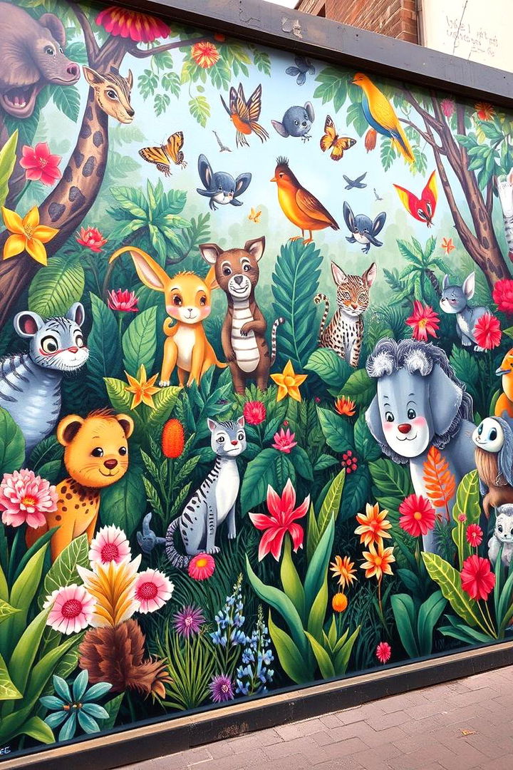 Whimsical Wildlife Mural - 22 Garden Mural Ideas